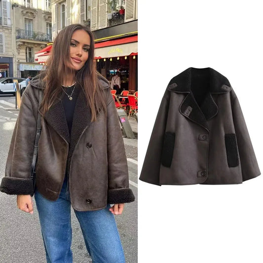 Coats- Women's Elegant Cape-Like Faux Leather Jacket- - IndioGear.com