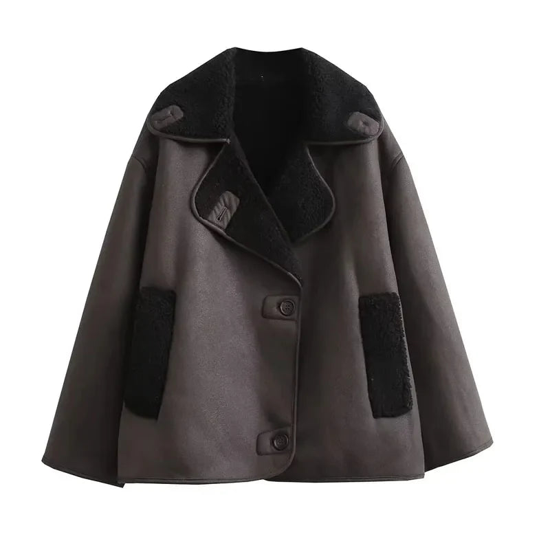 Coats- Women's Elegant Cape-Like Faux Leather Jacket- - IndioGear.com