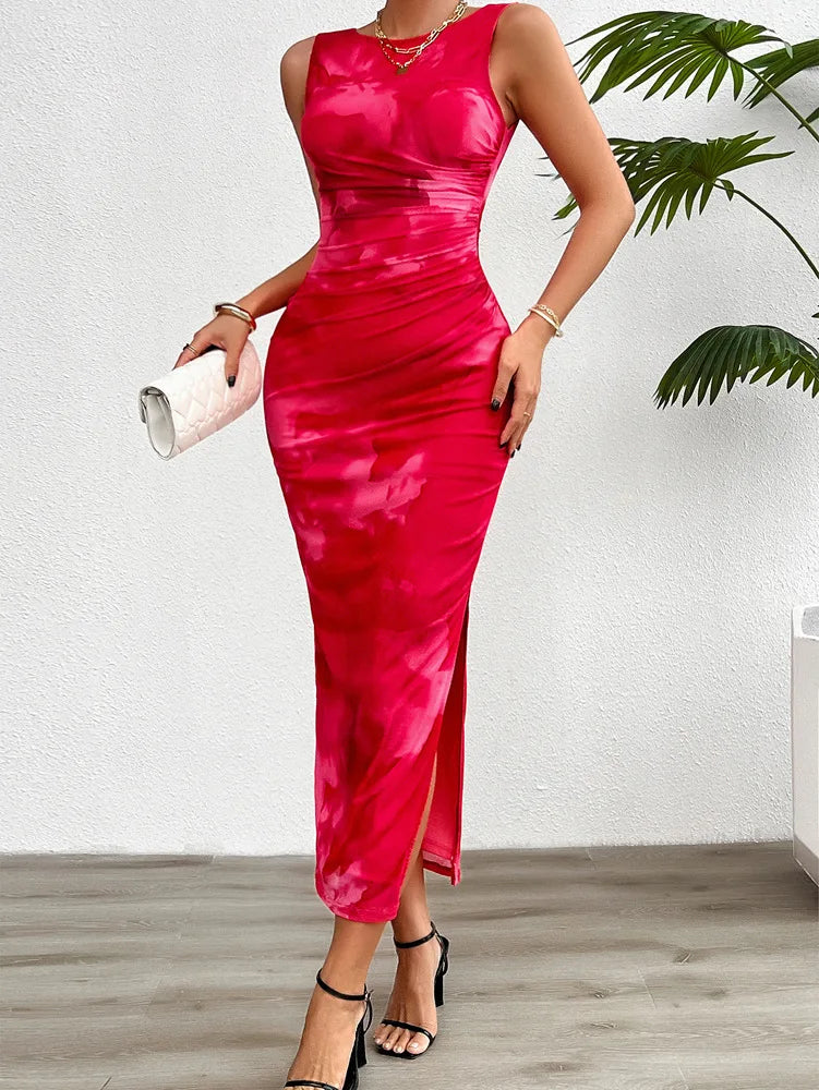 Robe midi moulante froncée pour les cocktails