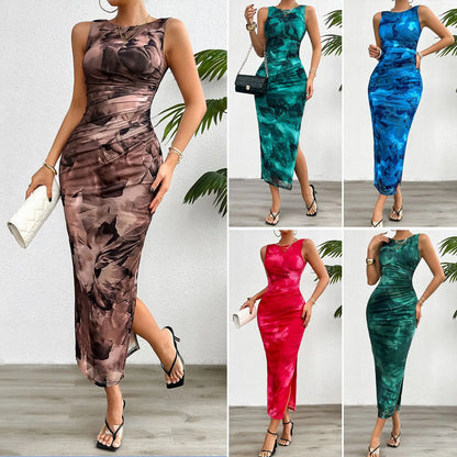 Robe midi moulante froncée pour les cocktails