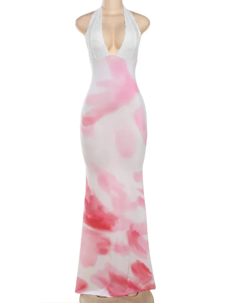 Cocktail Dresses- Abstract Print Mermaid Dress -Tailored Elegance for Cocktail Parties- - IndioGear.com