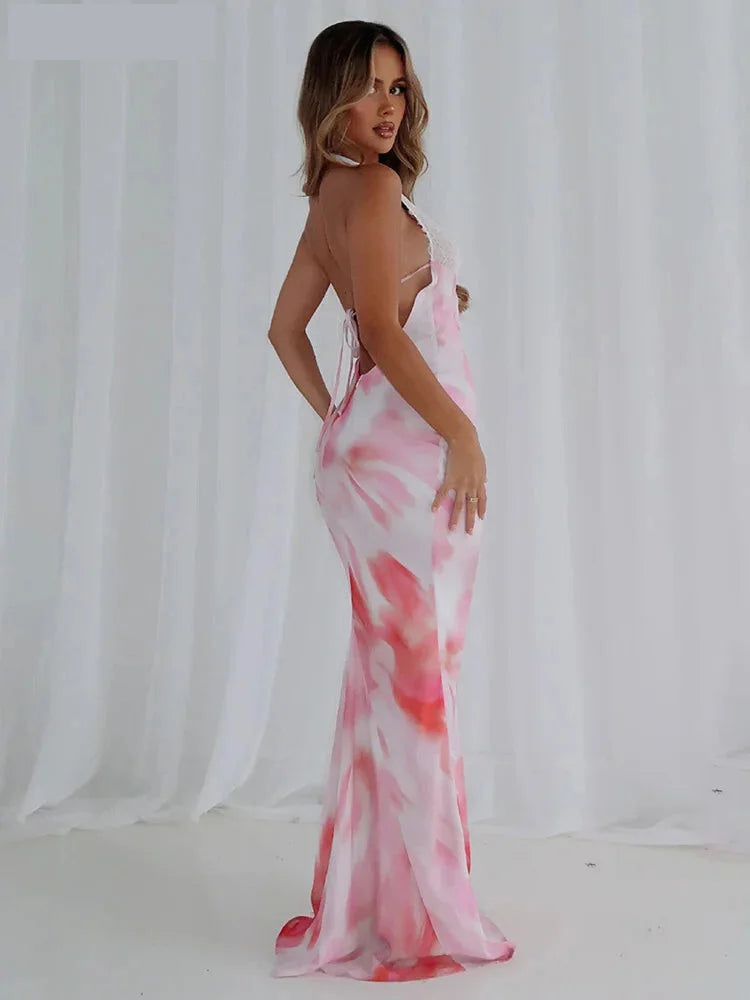 Cocktail Dresses- Abstract Print Mermaid Dress -Tailored Elegance for Cocktail Parties- - IndioGear.com