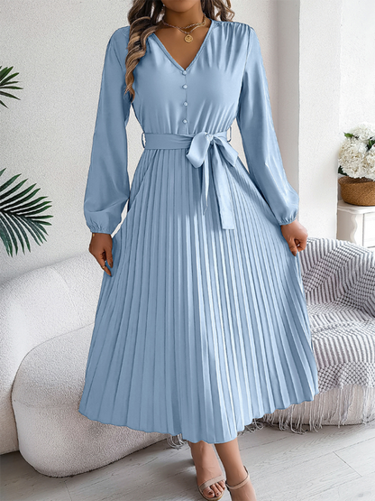 Cocktail Dresses- Classic Pleated Midi Dress for All Occasions- - IndioGear.com