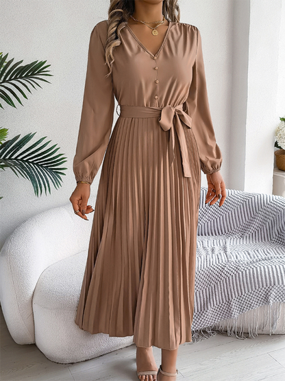 Cocktail Dresses- Classic Pleated Midi Dress for All Occasions- - IndioGear.com