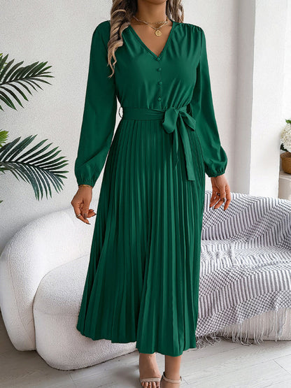 Cocktail Dresses- Classic Pleated Midi Dress for All Occasions- - IndioGear.com