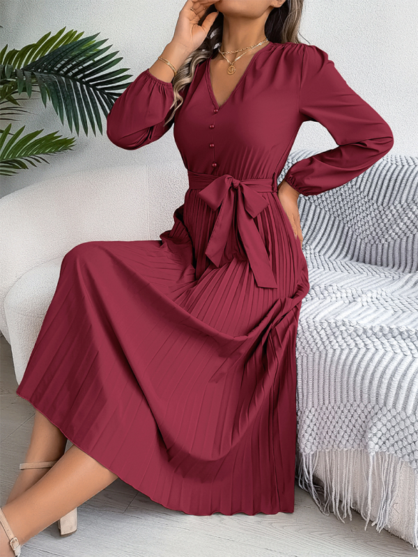 Cocktail Dresses- Classic Pleated Midi Dress for All Occasions- - IndioGear.com