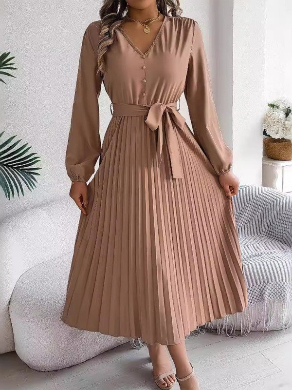 Cocktail Dresses- Classic Pleated Midi Dress for All Occasions- - IndioGear.com