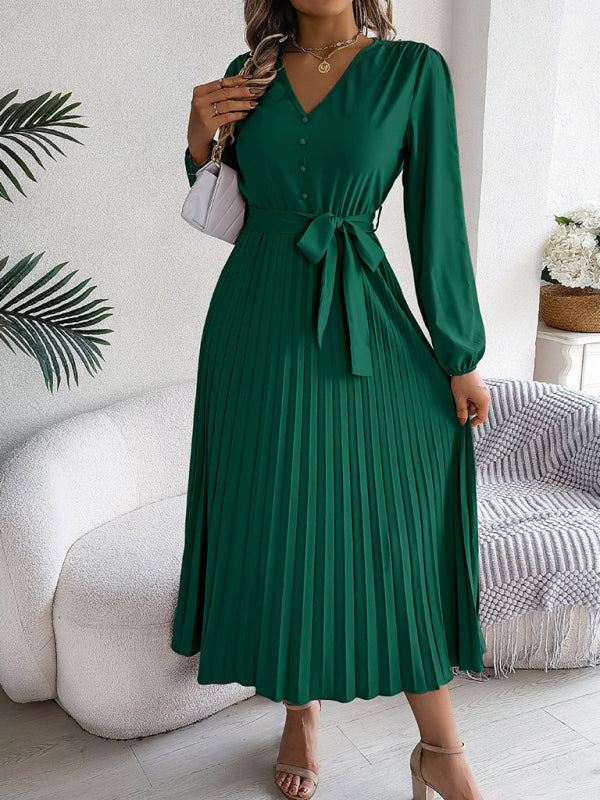 Cocktail Dresses- Classic Pleated Midi Dress for All Occasions- - IndioGear.com