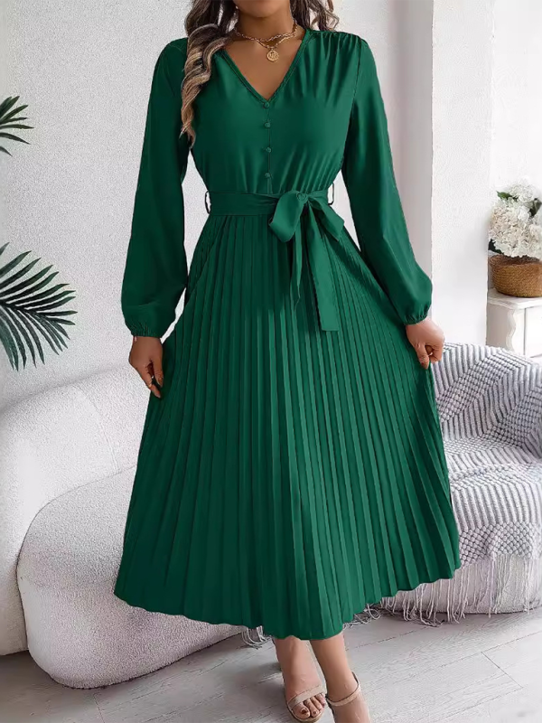 Cocktail Dresses- Classic Pleated Midi Dress for All Occasions- - IndioGear.com