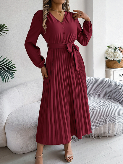 Cocktail Dresses- Classic Pleated Midi Dress for All Occasions- - IndioGear.com