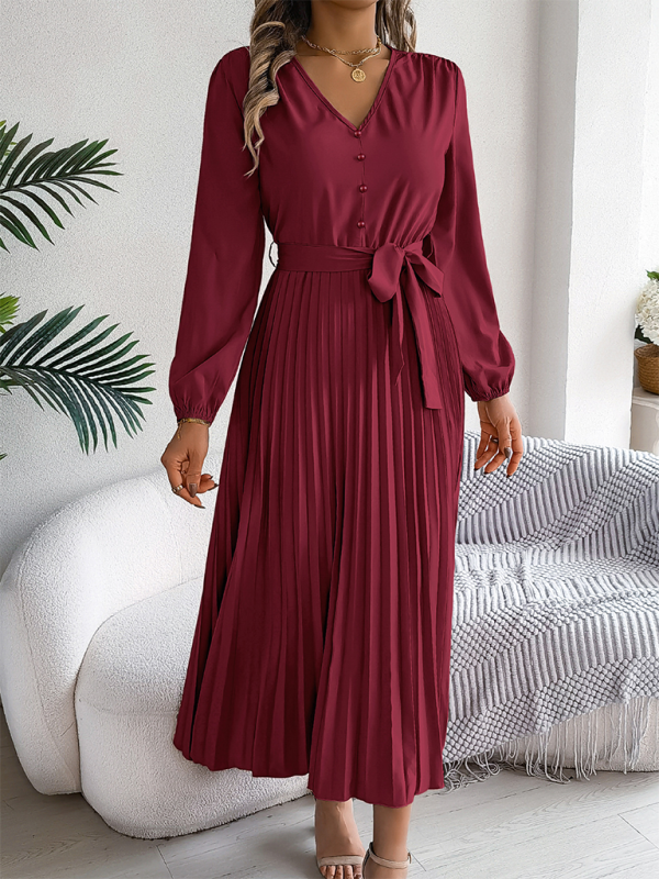 Cocktail Dresses- Classic Pleated Midi Dress for All Occasions- - IndioGear.com