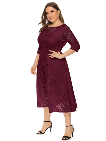 Cocktail Dresses- Cocktail Curvy Tea-length Lace Dress- - IndioGear Women Clothing