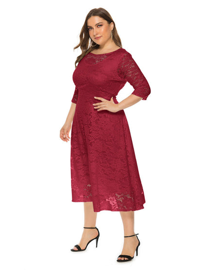 Cocktail Dresses- Cocktail Curvy Tea-length Lace Dress- - IndioGear Women Clothing