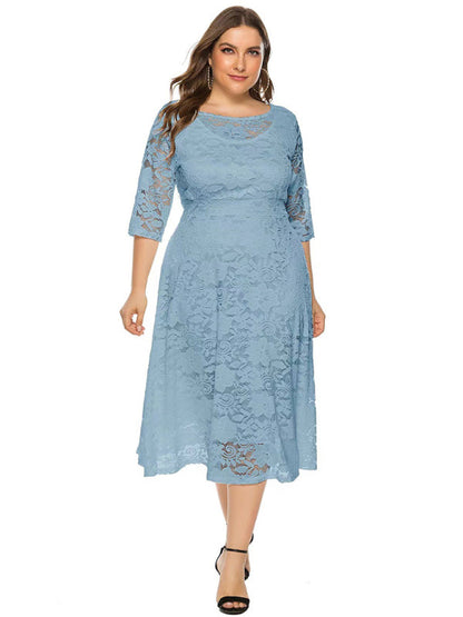 Cocktail Dresses- Cocktail Curvy Tea-length Lace Dress- - IndioGear Women Clothing