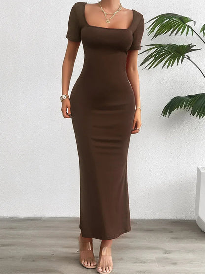 Elegant Cocktail Lace-Up Square Neck Mermaid Midi Dress