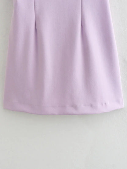 Cocktail Dresses- Elegance Lilac Square Neck Mini Dress- - IndioGear.com