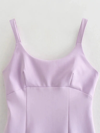 Cocktail Dresses- Elegance Lilac Square Neck Mini Dress- - IndioGear.com