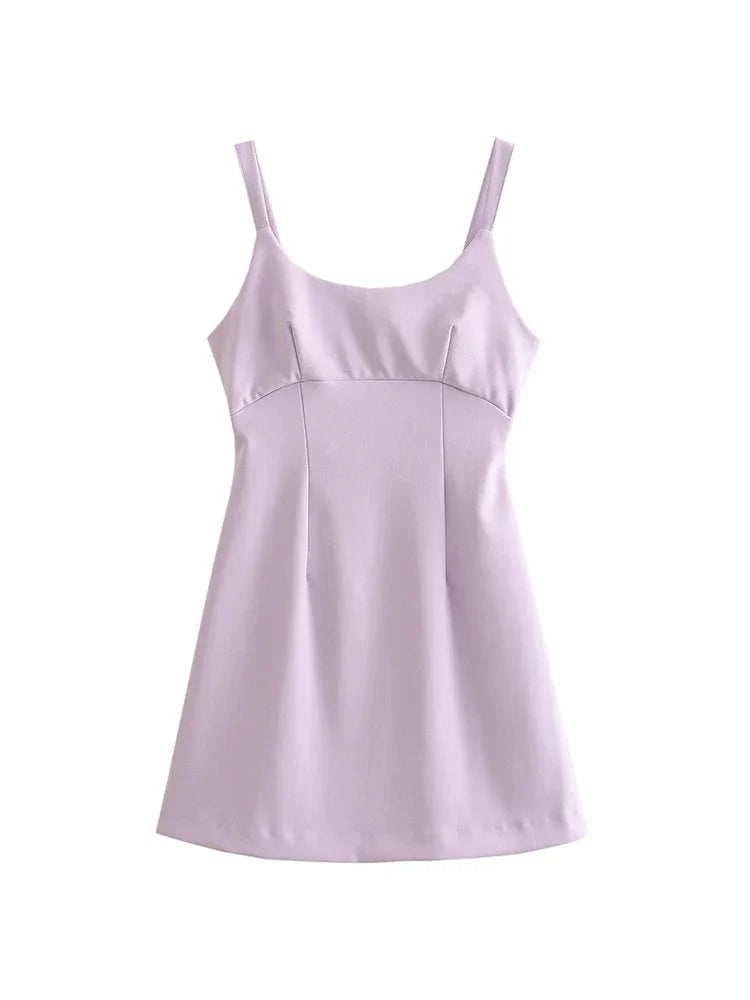 Cocktail Dresses- Elegance Lilac Square Neck Mini Dress- Lilac- IndioGear.com