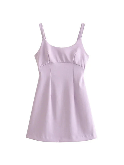 Cocktail Dresses- Elegance Lilac Square Neck Mini Dress- Lilac- IndioGear.com