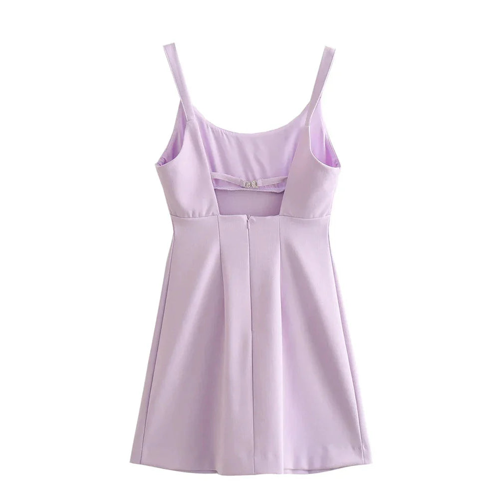 Cocktail Dresses- Elegance Lilac Square Neck Mini Dress- - IndioGear.com