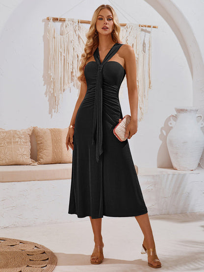 Cocktail Dresses- Elegant Gathered A-Line Knot Tea Dress- - IndioGear.com