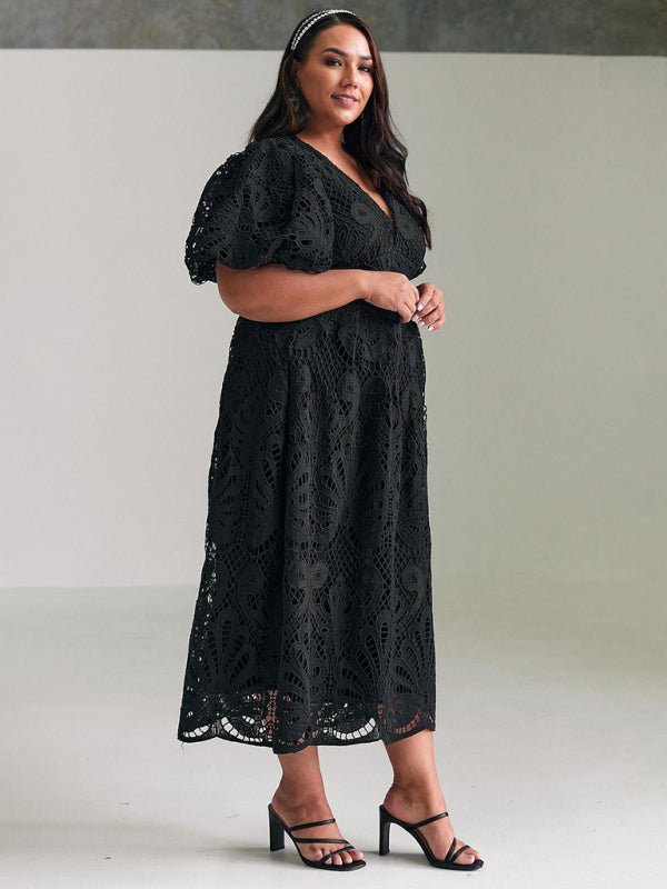 Cocktail Dresses- Elegant Lace Overlay Cocktail Maxi Dress- - IndioGear Women Clothing