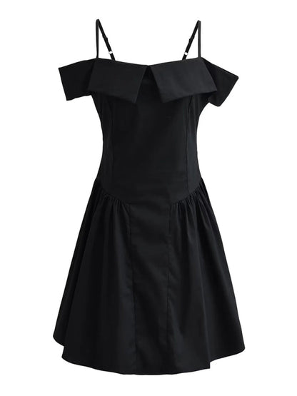 Cocktail Dresses- Elegant Off-Shoulder Fit & Flare Dress for Summer Events- Black- IndioGear Fashion and Gear