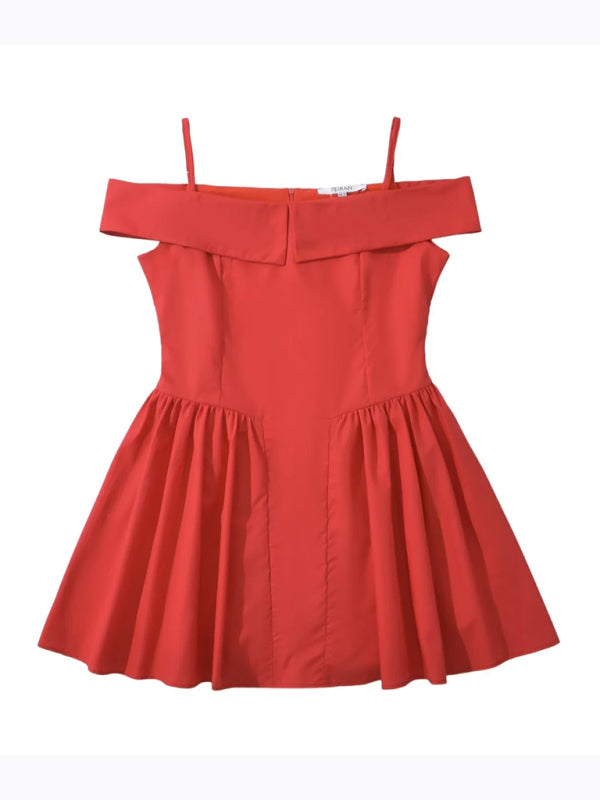 Cocktail Dresses- Elegant Off-Shoulder Fit & Flare Dress for Summer Events- - IndioGear Fashion and Gear