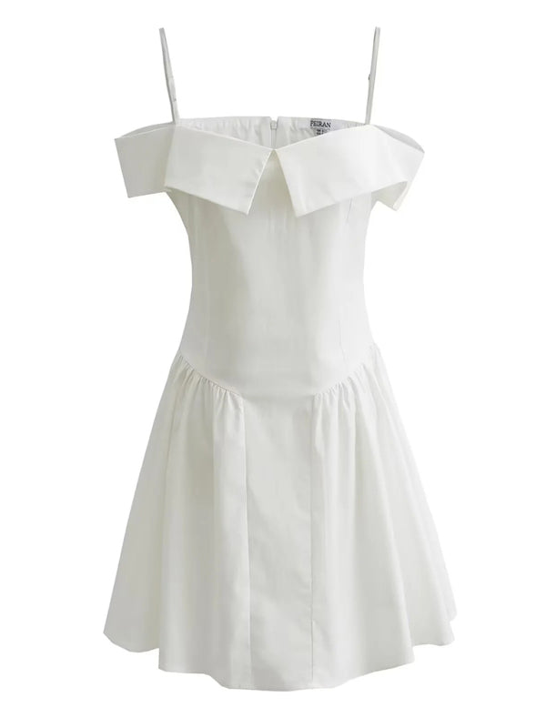 Cocktail Dresses- Elegant Off-Shoulder Fit & Flare Dress for Summer Events- White- IndioGear Fashion and Gear