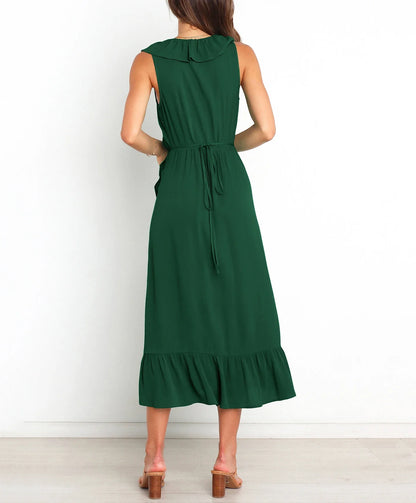 Cocktail Dresses- Elegant Ruffled V-neck Wrap-Style Cocktail Dress- - IndioGear.com