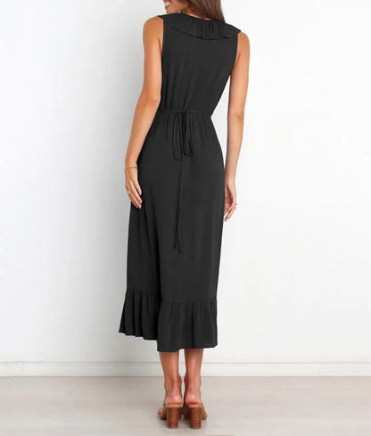 Cocktail Dresses- Elegant Ruffled V-neck Wrap-Style Cocktail Dress- - IndioGear.com