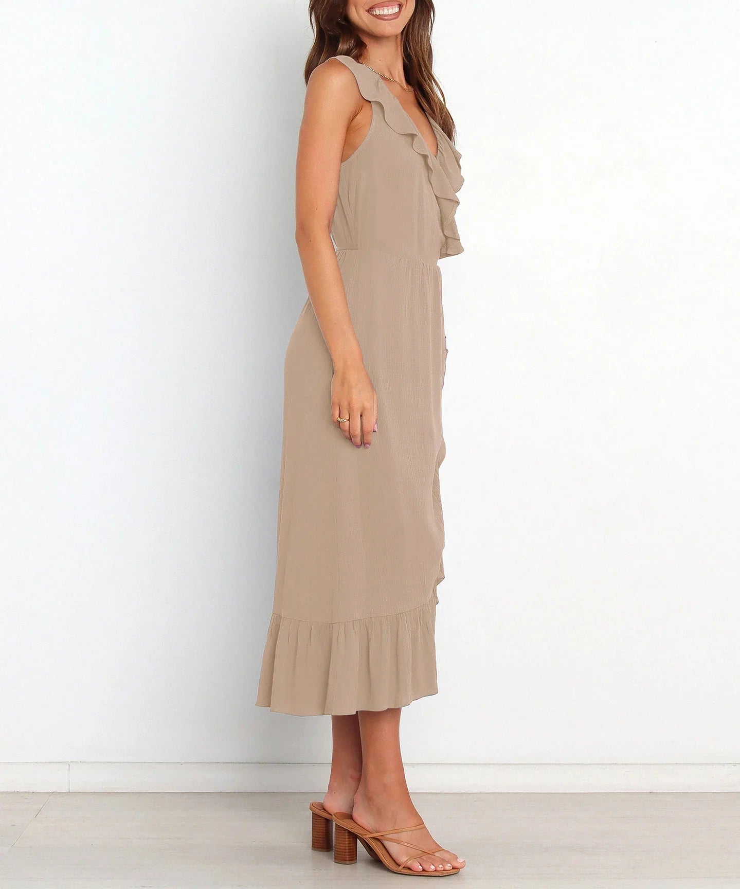 Cocktail Dresses- Elegant Ruffled V-neck Wrap-Style Cocktail Dress- - IndioGear.com