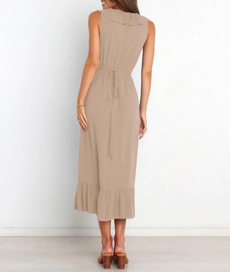 Cocktail Dresses- Elegant Ruffled V-neck Wrap-Style Cocktail Dress- - IndioGear.com