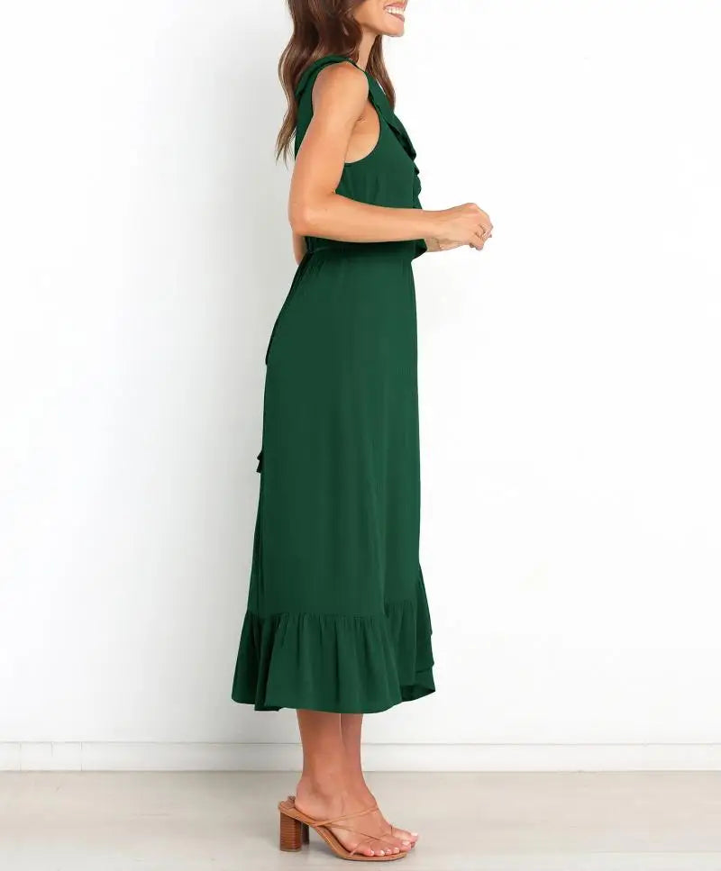 Cocktail Dresses- Elegant Ruffled V-neck Wrap-Style Cocktail Dress- - IndioGear.com