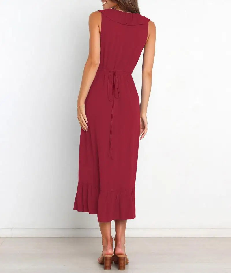 Cocktail Dresses- Elegant Ruffled V-neck Wrap-Style Cocktail Dress- - IndioGear.com