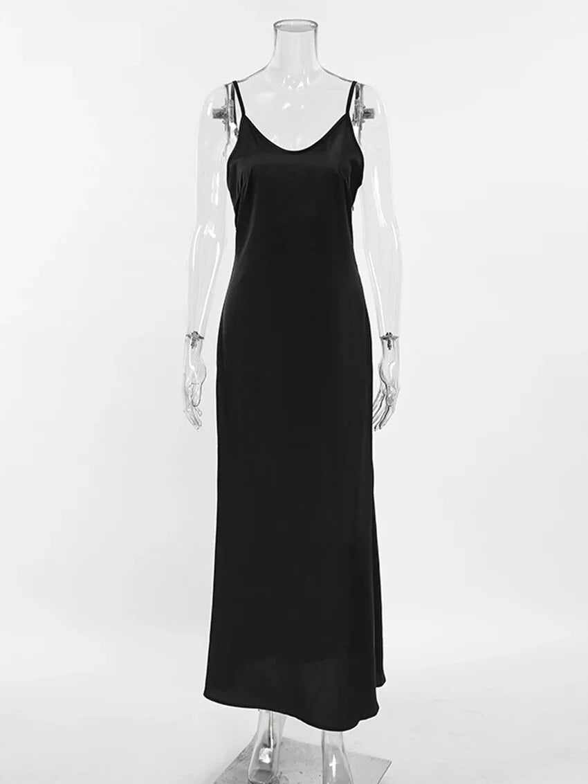 Cocktail Dresses- Elegant Satin in a Black Slip Dress- - IndioGear.com