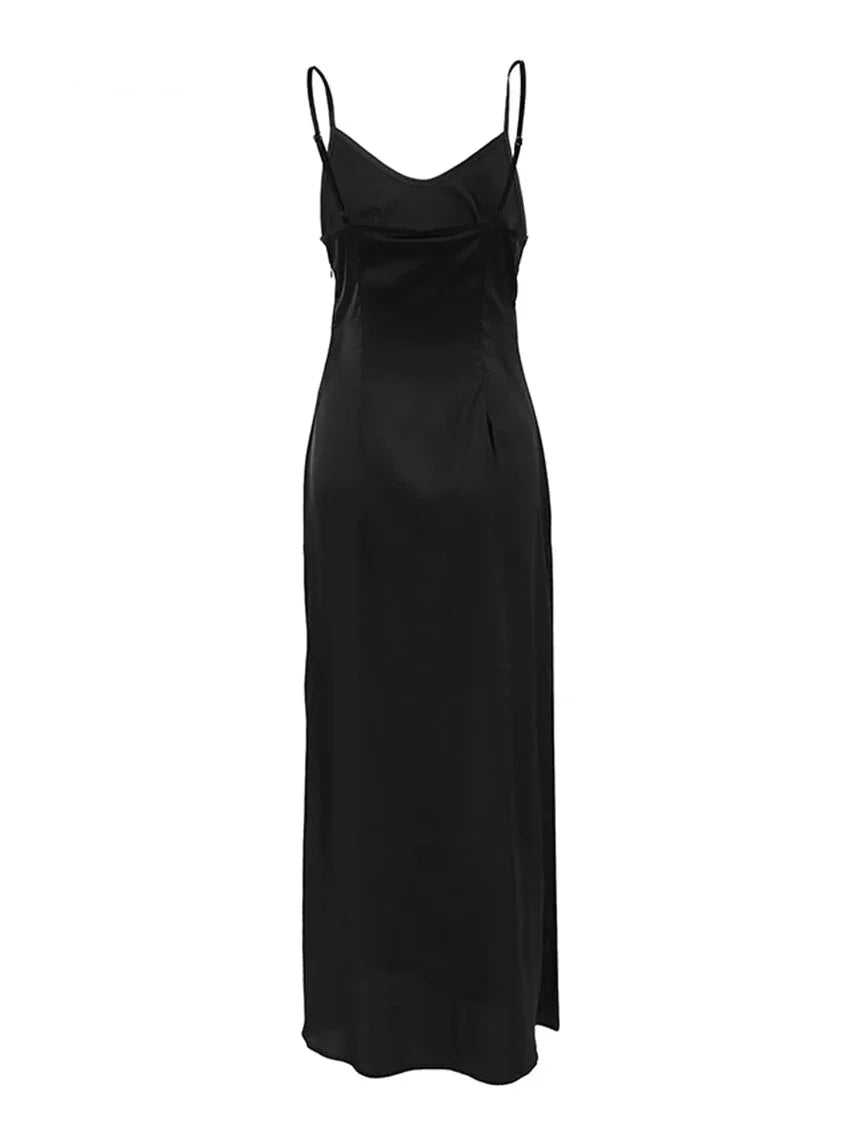 Cocktail Dresses- Elegant Satin in a Black Slip Dress- - IndioGear.com