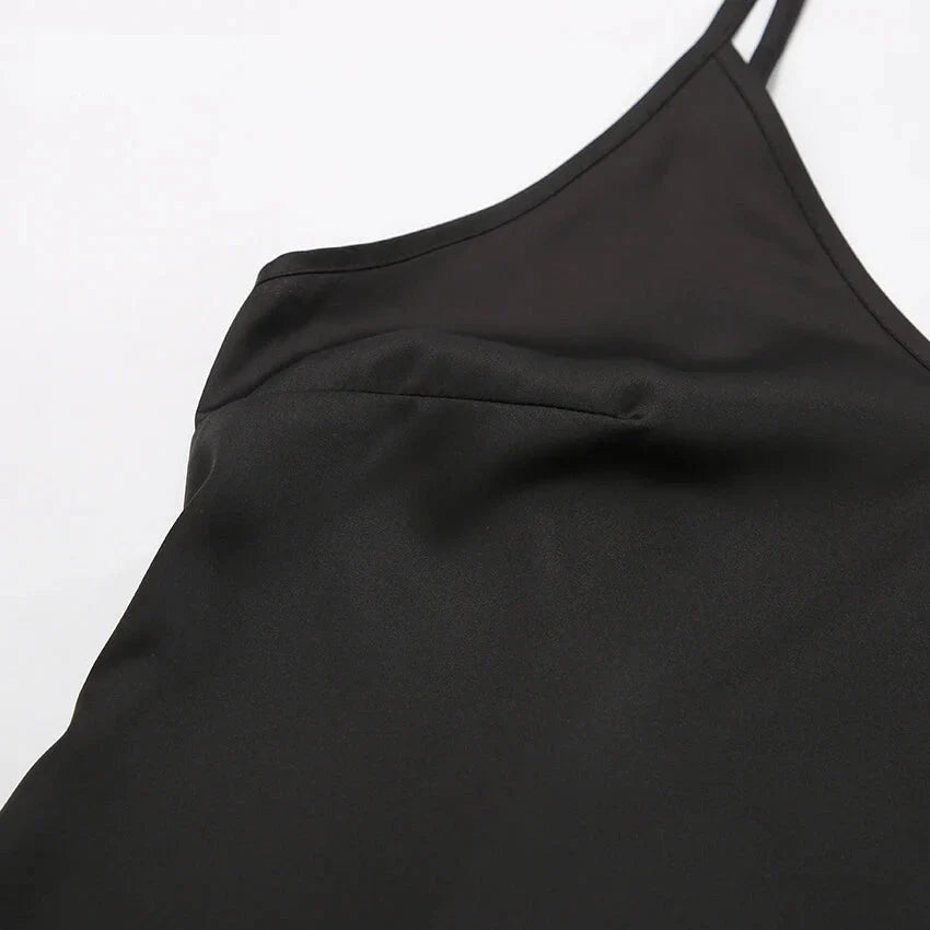 Cocktail Dresses- Elegant Satin in a Black Slip Dress- - IndioGear.com