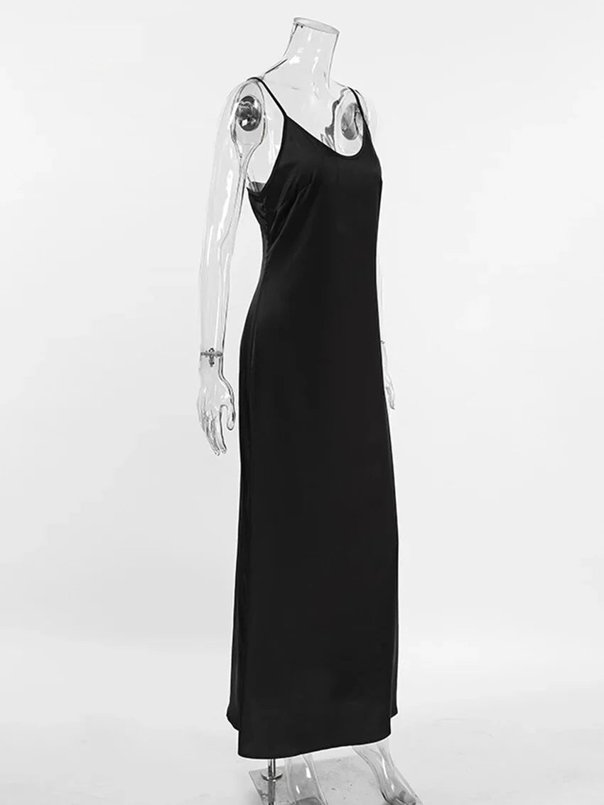 Cocktail Dresses- Elegant Satin in a Black Slip Dress- - IndioGear.com