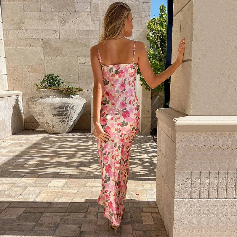 Cocktail Dresses- Floral Cami Slip Maxi Dress for Summer Parties- - IndioGear.com