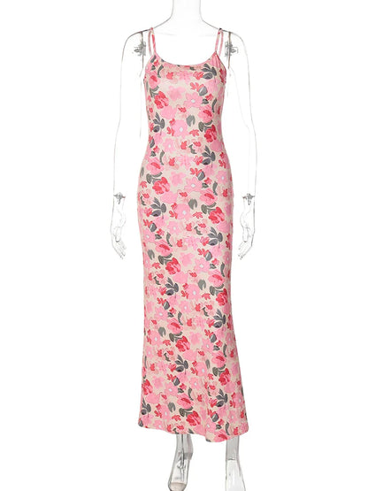 Cocktail Dresses- Floral Cami Slip Maxi Dress for Summer Parties- - IndioGear.com