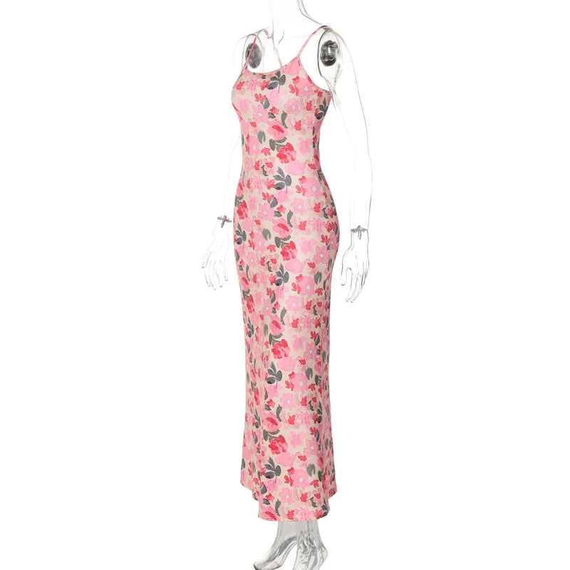 Cocktail Dresses- Floral Cami Slip Maxi Dress for Summer Parties- - IndioGear.com