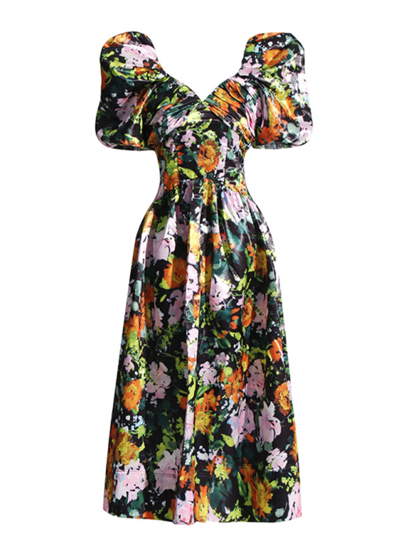 Cocktail Dresses- Floral Dream Midi Dress for Elegant Cocktails- - IndioGear.com