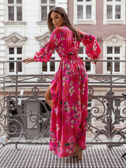 Cocktail Dresses - Floral Smocked Waist Maxi Dress for Festivals