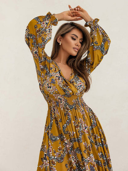 Cocktail Dresses - Floral Smocked Waist Maxi Dress for Festivals