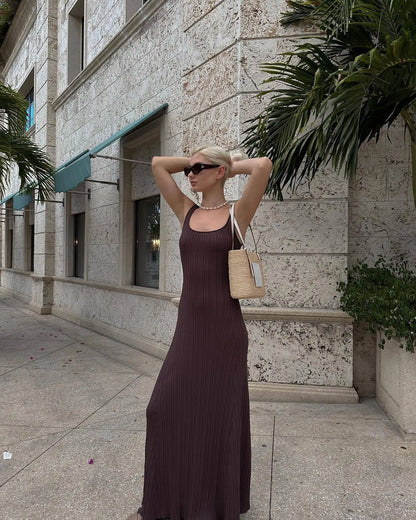 Cocktail Dresses- Full-Length Ribbed Dress for Special Occasions- - IndioGear.com