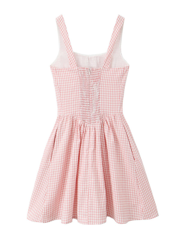 Cocktail Dresses- Gingham Summer A-line Mini Dresses- - IndioGear.com