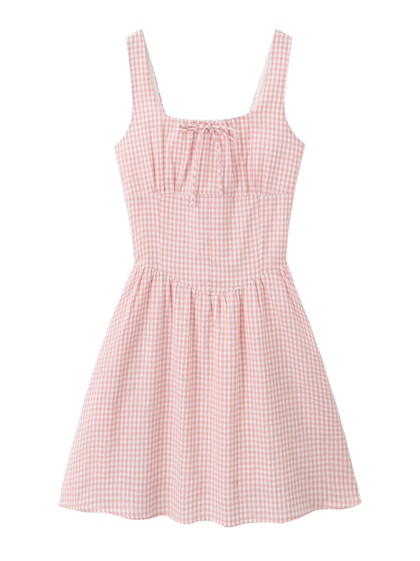 Cocktail Dresses- Gingham Summer A-line Mini Dresses- - IndioGear.com