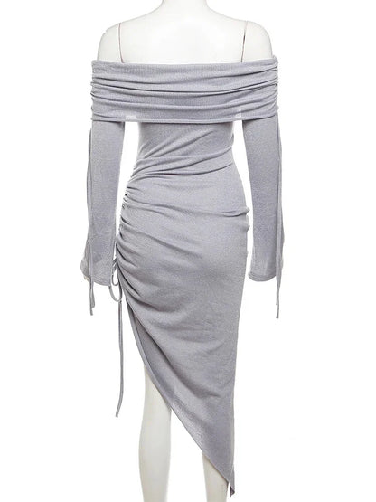 Cocktail Dresses- Long Sleeve High-Low Ruched Cocktail Dress for Wedding Guests- - Chuzko Women Clothing