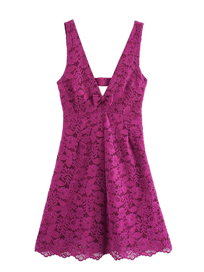 Cocktail Dresses- Romance V-neck Lace Mini Dress for Cocktails- - IndioGear.com